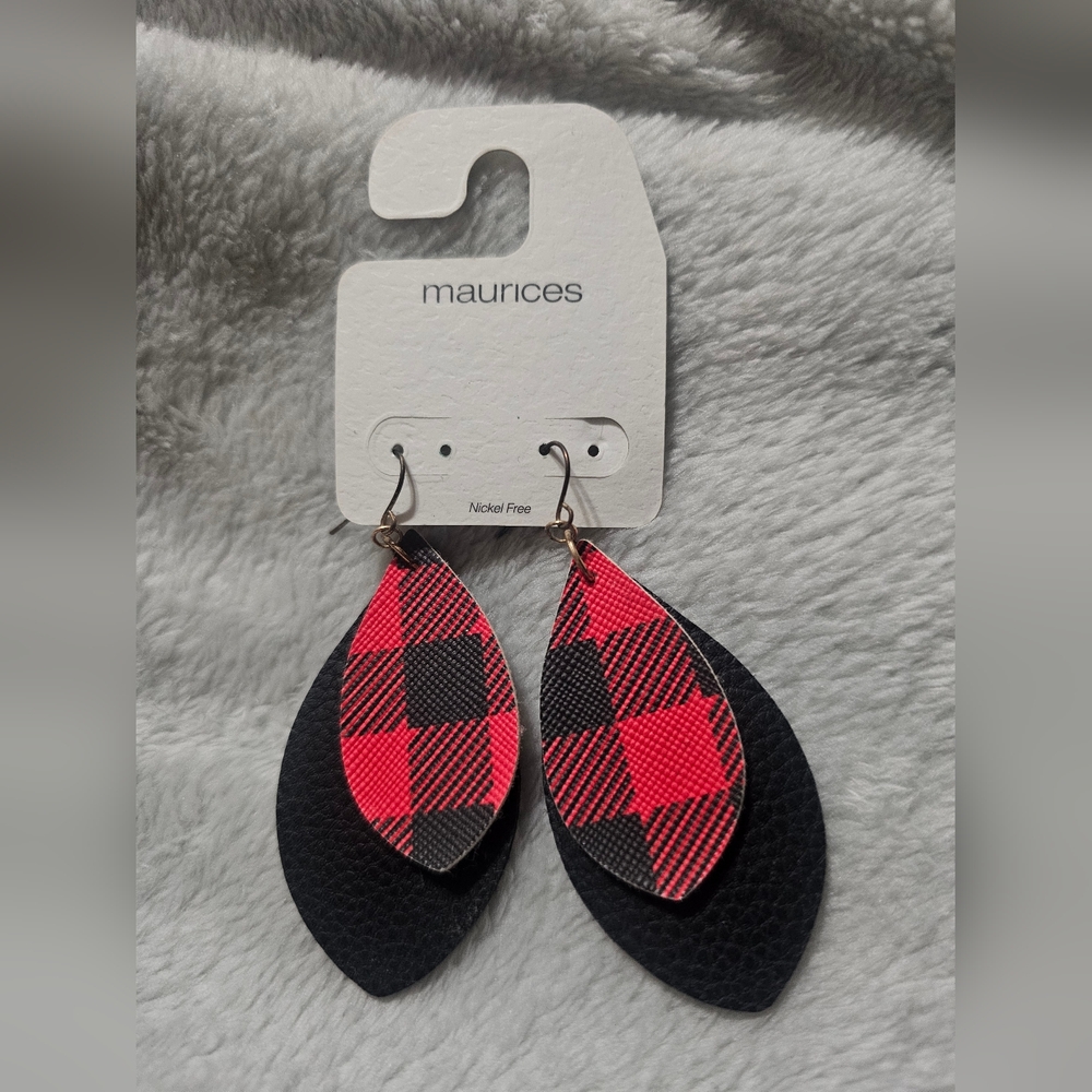 Maurices Red and Black Buffalo Plaid Teardrop Earrings